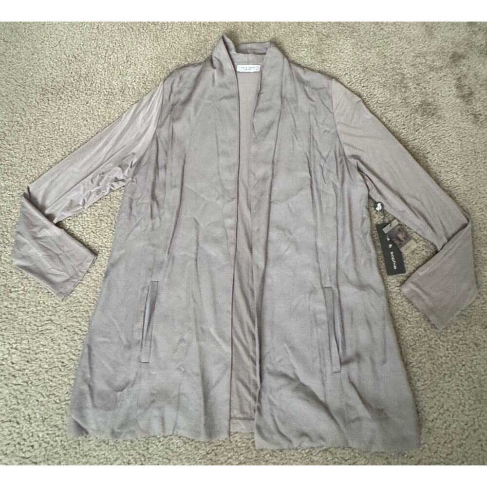 Lola & Sophie XL Open Front Cardigan Jacket Taupe Cupro Soft Flowy Pockets New